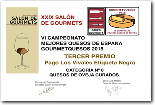 Tercer Premio para Pago los Vivales etiqueta Negra en el VI Campeonato Mejores Quesos de España