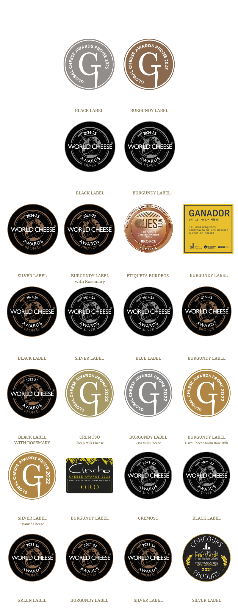 Awards obteined by Pago "Los Vivales" cheeses